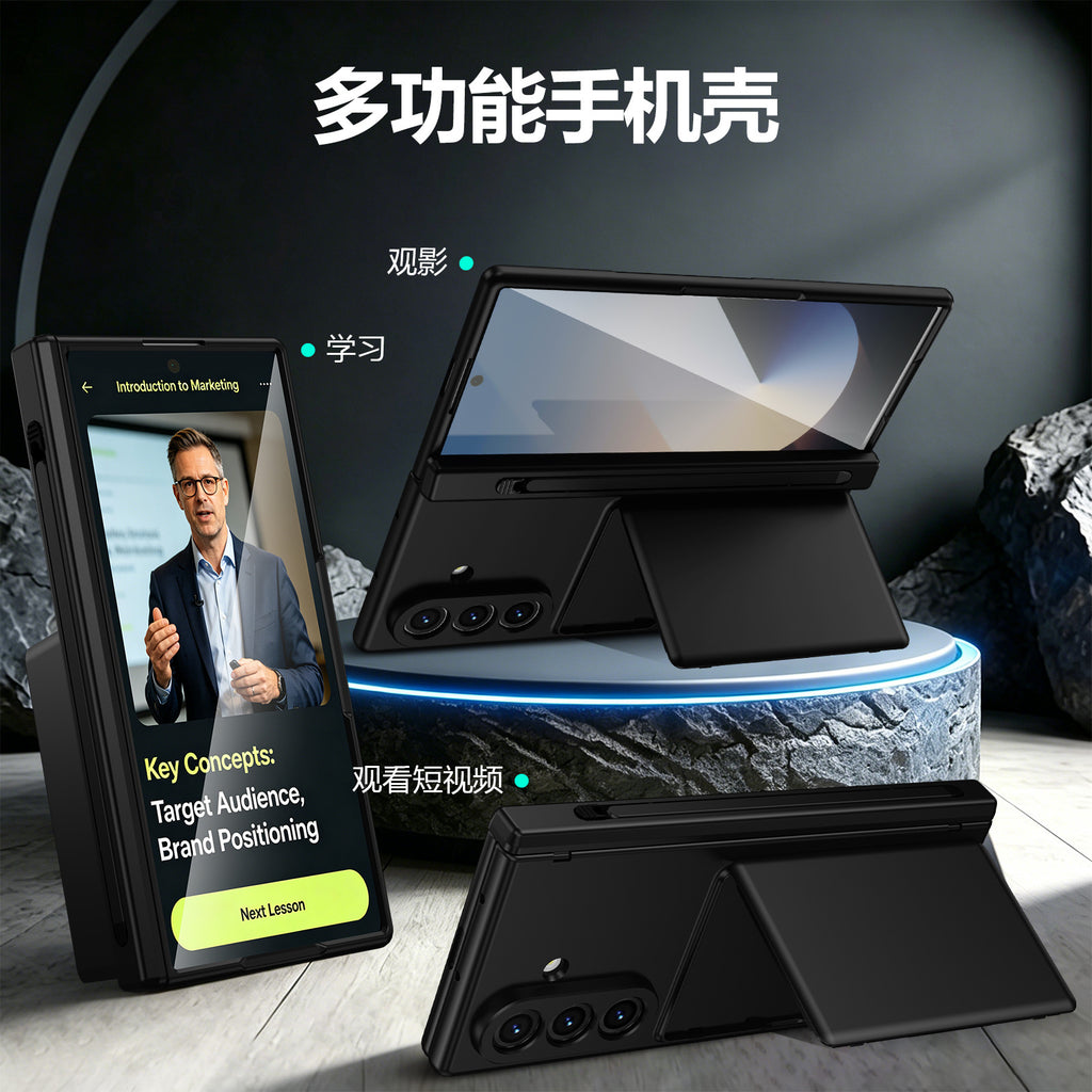 Cross-Border Applicable in Europe and America, Samsung Zfold8 Phone Case with Card Holder, Pen Slot, Folding Stand, Fold7/6/5 Protective Cover