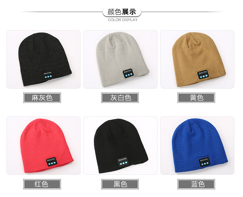 Amazon New Knitted Pullover Cap Winter Warm Charging Removeable Wireless Bluetooth Call Headset Music Hat