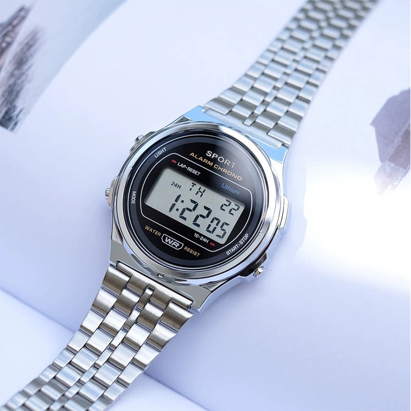 Explosive ultra-thin LED electronic watch WR F92W steel band A159 new round fashion watch multi-function electronic watch
