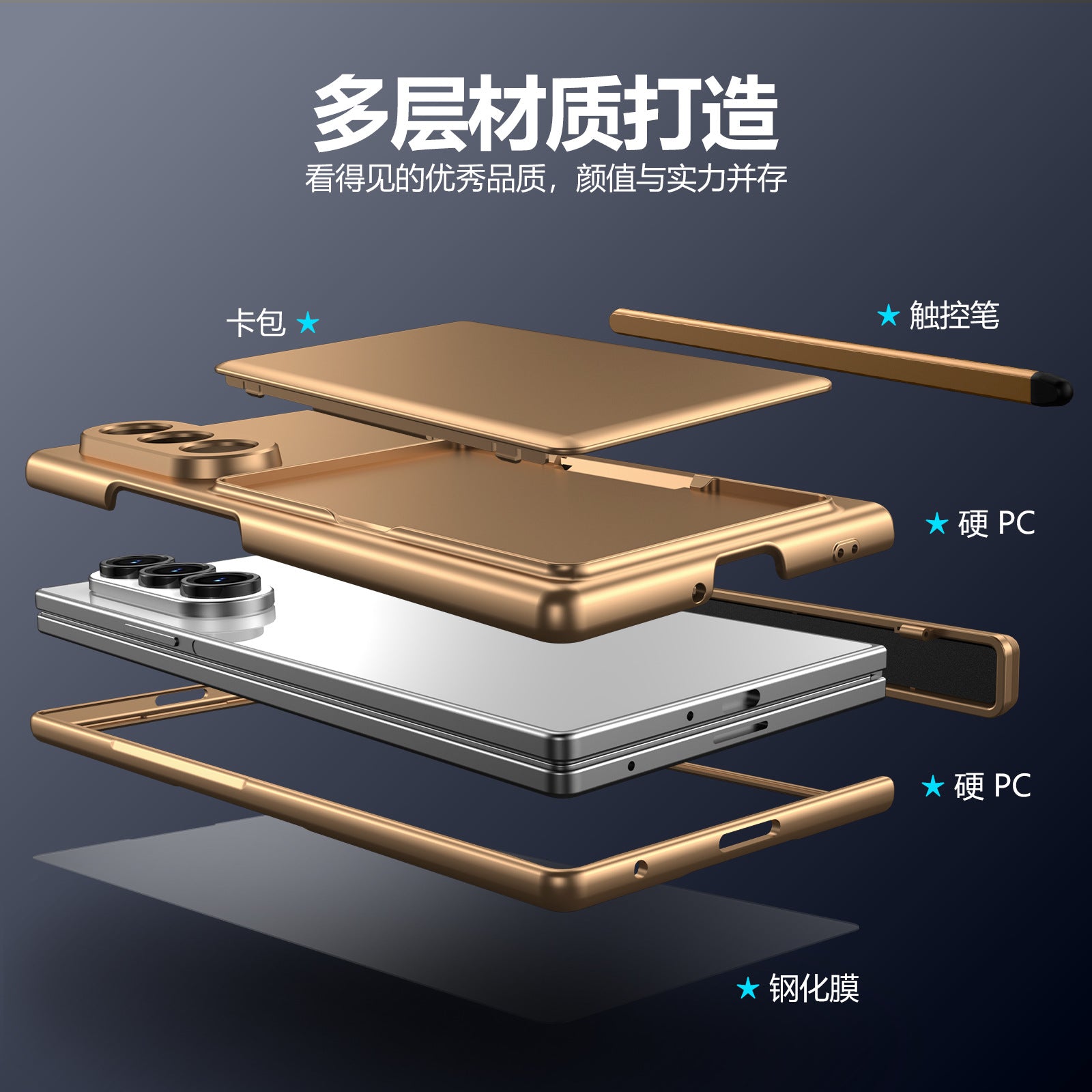 Cross-Border Applicable in Europe and America, Samsung Zfold8 Phone Case with Card Holder, Pen Slot, Folding Stand, Fold7/6/5 Protective Cover