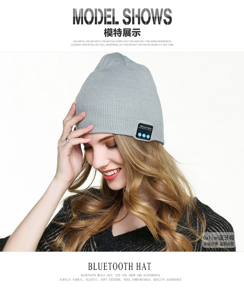 Amazon New Knitted Pullover Cap Winter Warm Charging Removeable Wireless Bluetooth Call Headset Music Hat