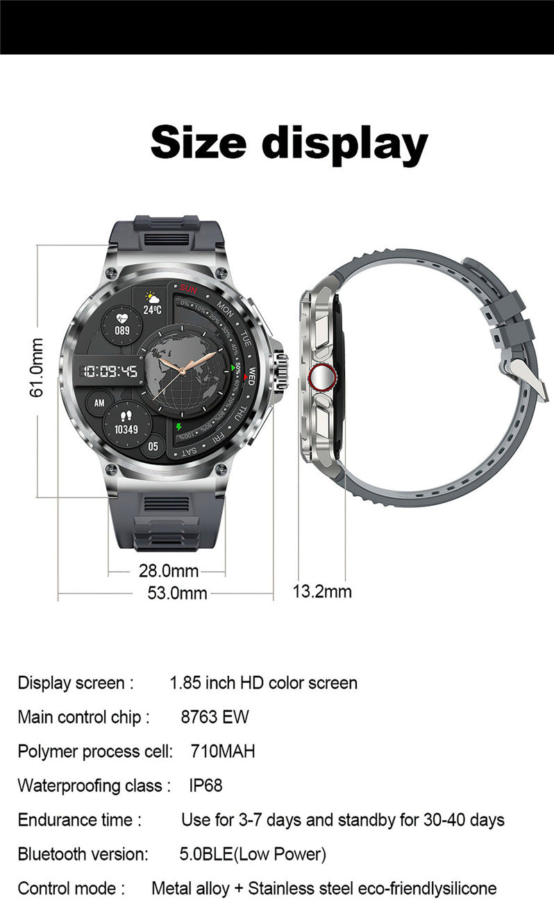 V69 Smart Watch 1.85inch Large Screen Bluetooth Call Large Screen Heart Rate Blood Oxygen Multi-Sport Outdoor Pedometer Bracelet