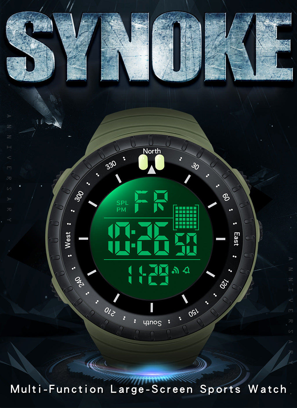 Factory Product Synoke Sports Electronic Watch Outdoor Mountaineering Multi-Functional Luminous Waterproof Large Dial Fashionable Commuter Watch