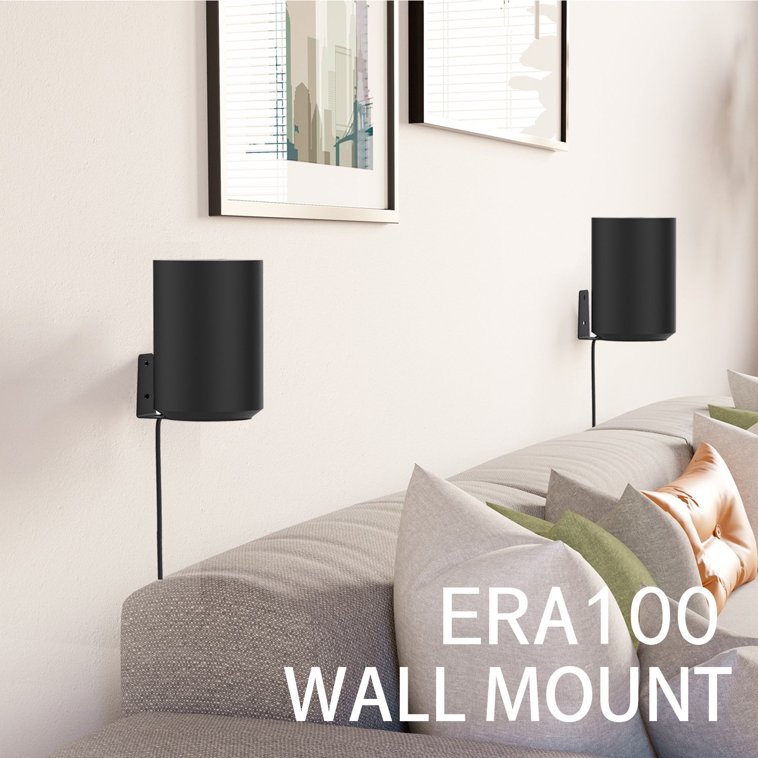 Sonos Era100 Metal Wall Mounting Wall Bracket Screw Fixation Space Saving Speaker Accessories (2 Pack