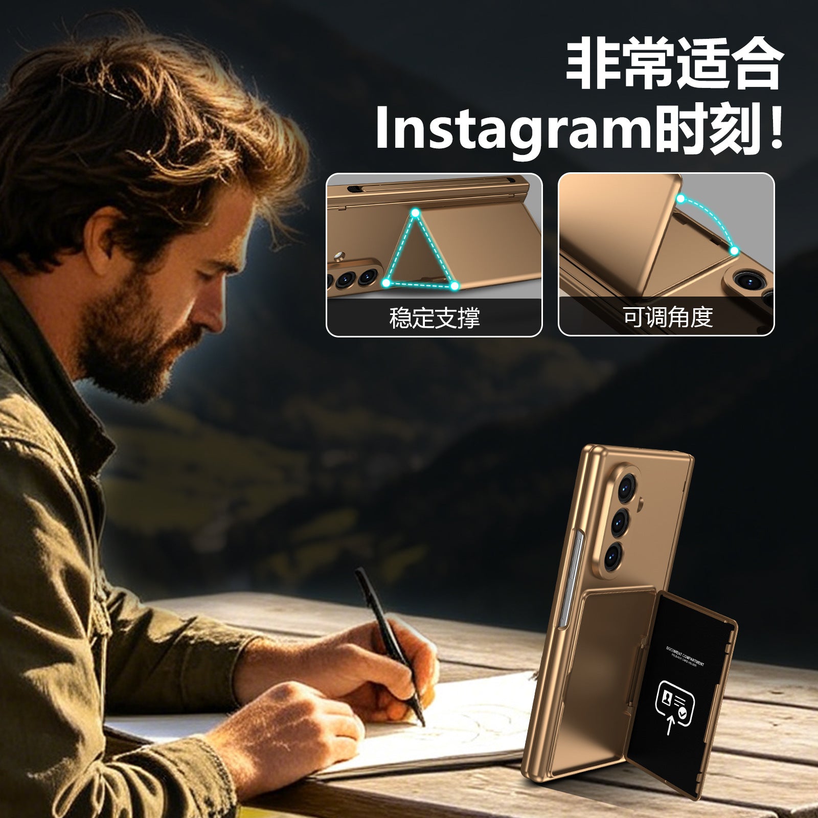 Cross-Border Applicable in Europe and America, Samsung Zfold8 Phone Case with Card Holder, Pen Slot, Folding Stand, Fold7/6/5 Protective Cover