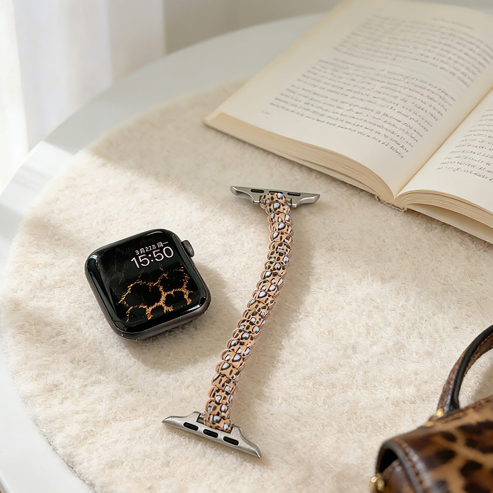 Suitable for Apple Watch Ultra Leopard Print Phone Strap Hair Tie iWatch Se Women's Watch Strap