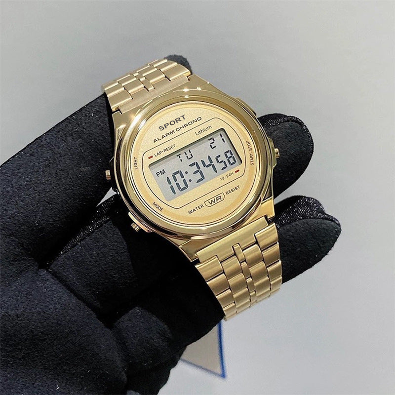 Explosive ultra-thin LED electronic watch WR F92W steel band A159 new round fashion watch multi-function electronic watch