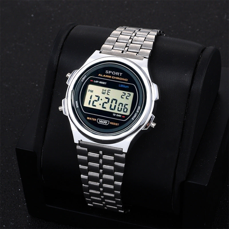 Explosive ultra-thin LED electronic watch WR F92W steel band A159 new round fashion watch multi-function electronic watch