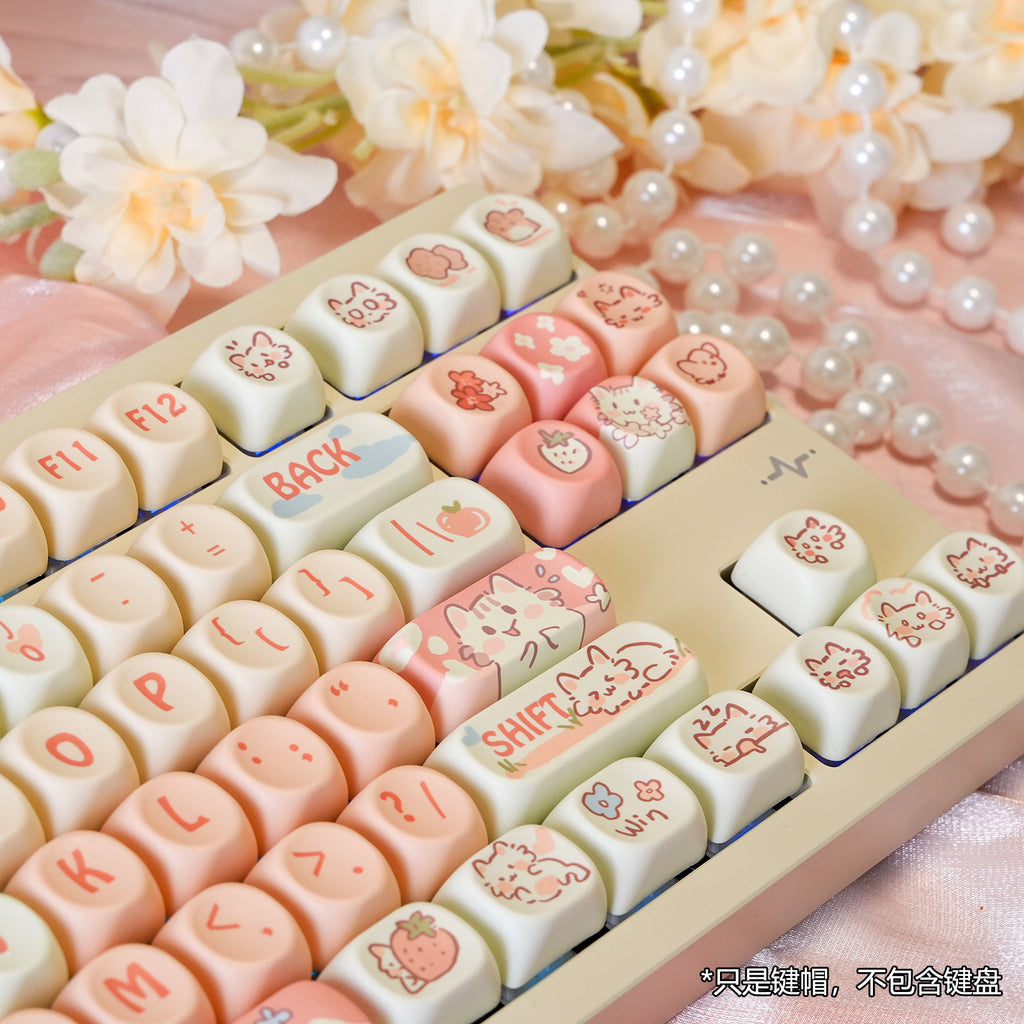 MOA height rice white light powder strawberry kitten thermal sublimation key cap 75 98 large full set of mechanical keyboard key cap