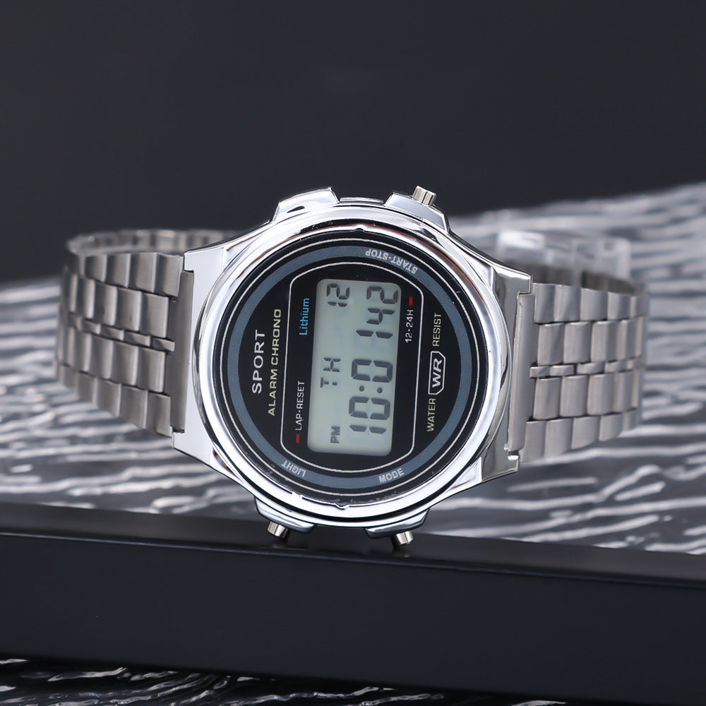 Explosive ultra-thin LED electronic watch WR F92W steel band A159 new round fashion watch multi-function electronic watch