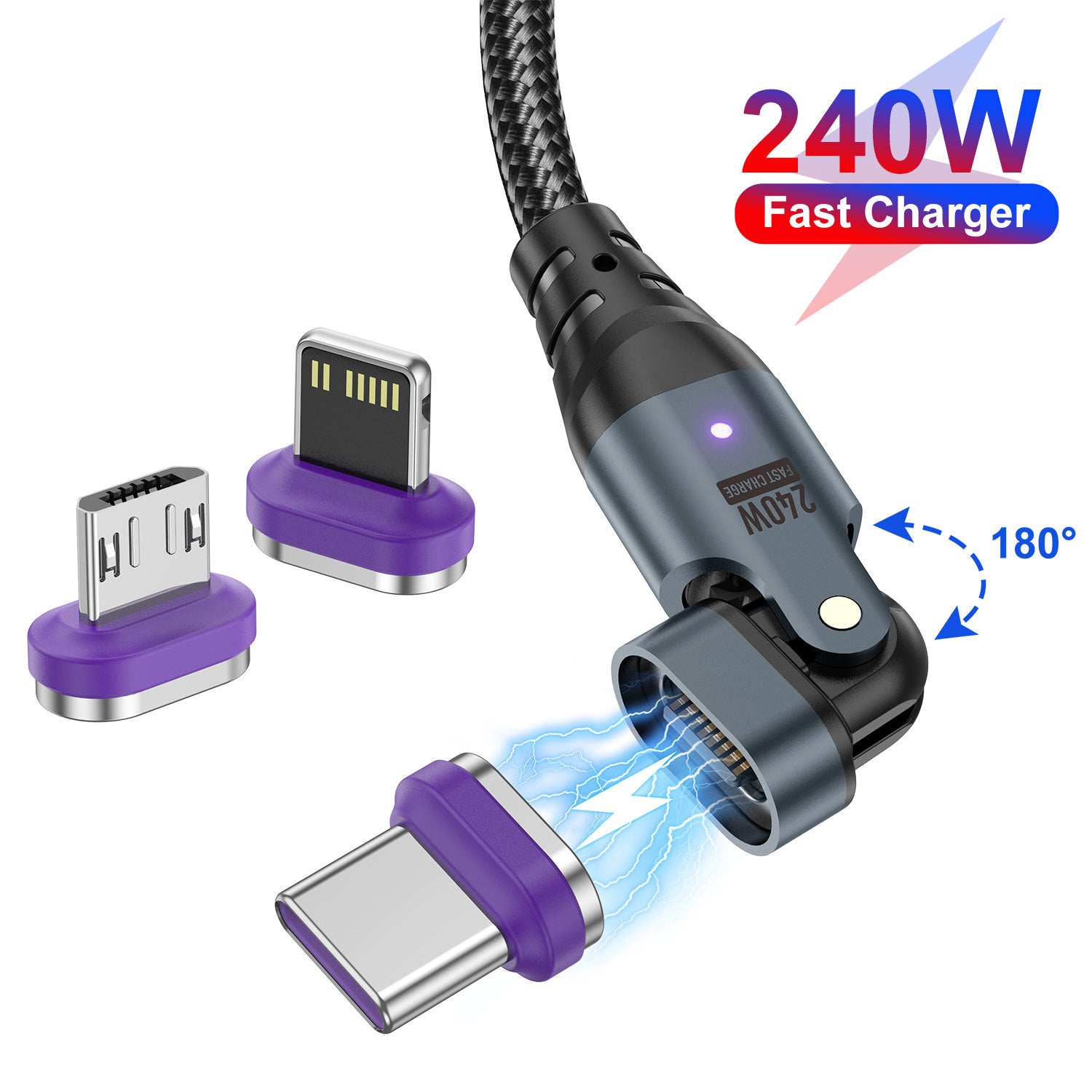 USLION Cross-border New 240W Magnetic Suction Data Line USB-C to C Notebook Computer Mobile Phone PD Fast Charge 5A