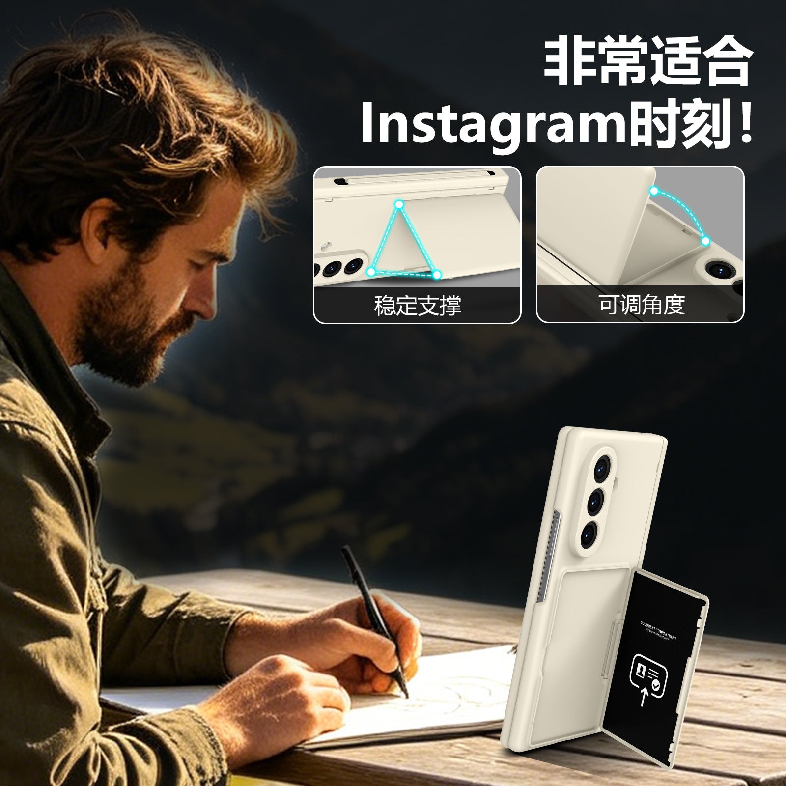 Cross-Border Applicable in Europe and America, Samsung Zfold8 Phone Case with Card Holder, Pen Slot, Folding Stand, Fold7/6/5 Protective Cover