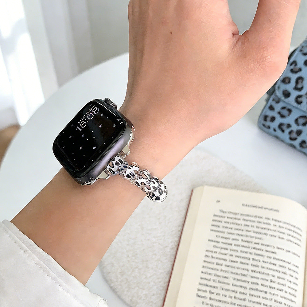 Suitable for Apple Watch Ultra Leopard Print Phone Strap Hair Tie iWatch Se Women's Watch Strap