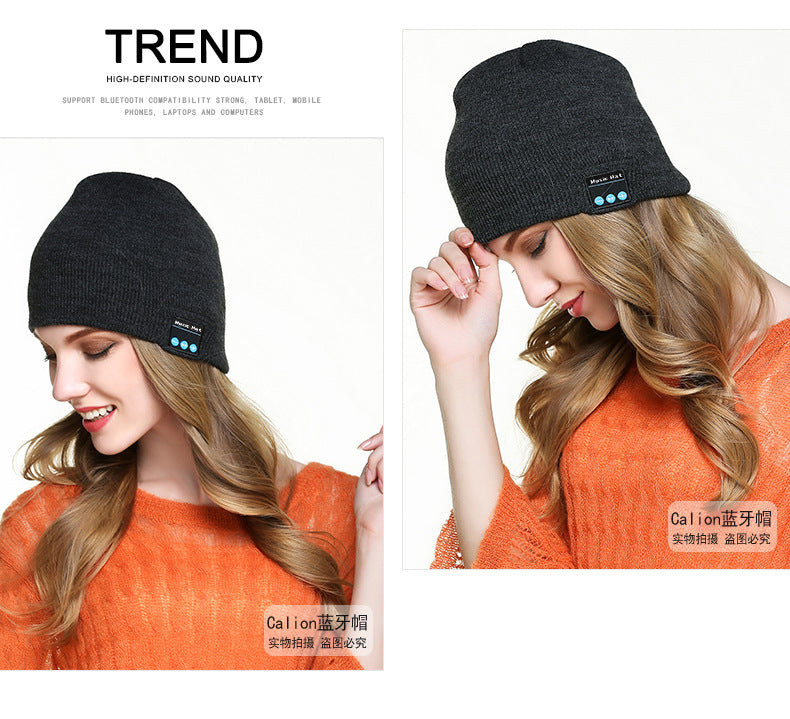 Amazon New Knitted Pullover Cap Winter Warm Charging Removeable Wireless Bluetooth Call Headset Music Hat