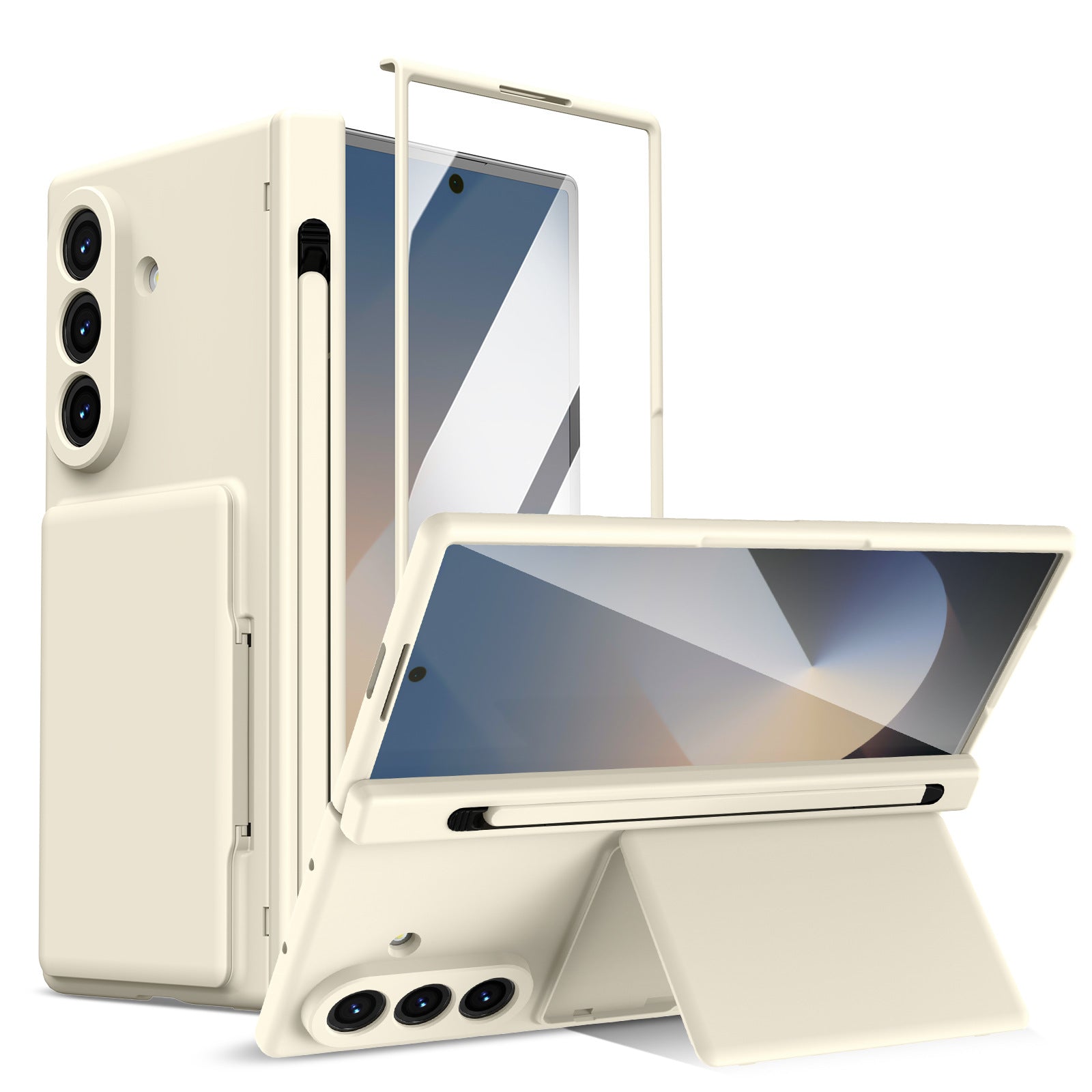 Cross-Border Applicable in Europe and America, Samsung Zfold8 Phone Case with Card Holder, Pen Slot, Folding Stand, Fold7/6/5 Protective Cover