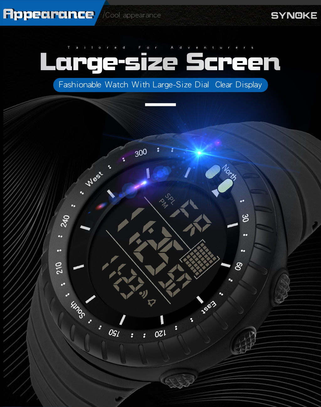 Factory Product Synoke Sports Electronic Watch Outdoor Mountaineering Multi-Functional Luminous Waterproof Large Dial Fashionable Commuter Watch