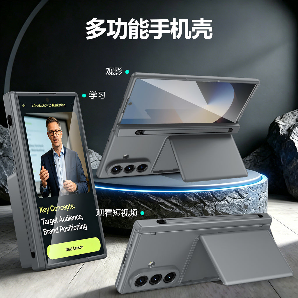 Cross-Border Applicable in Europe and America, Samsung Zfold8 Phone Case with Card Holder, Pen Slot, Folding Stand, Fold7/6/5 Protective Cover