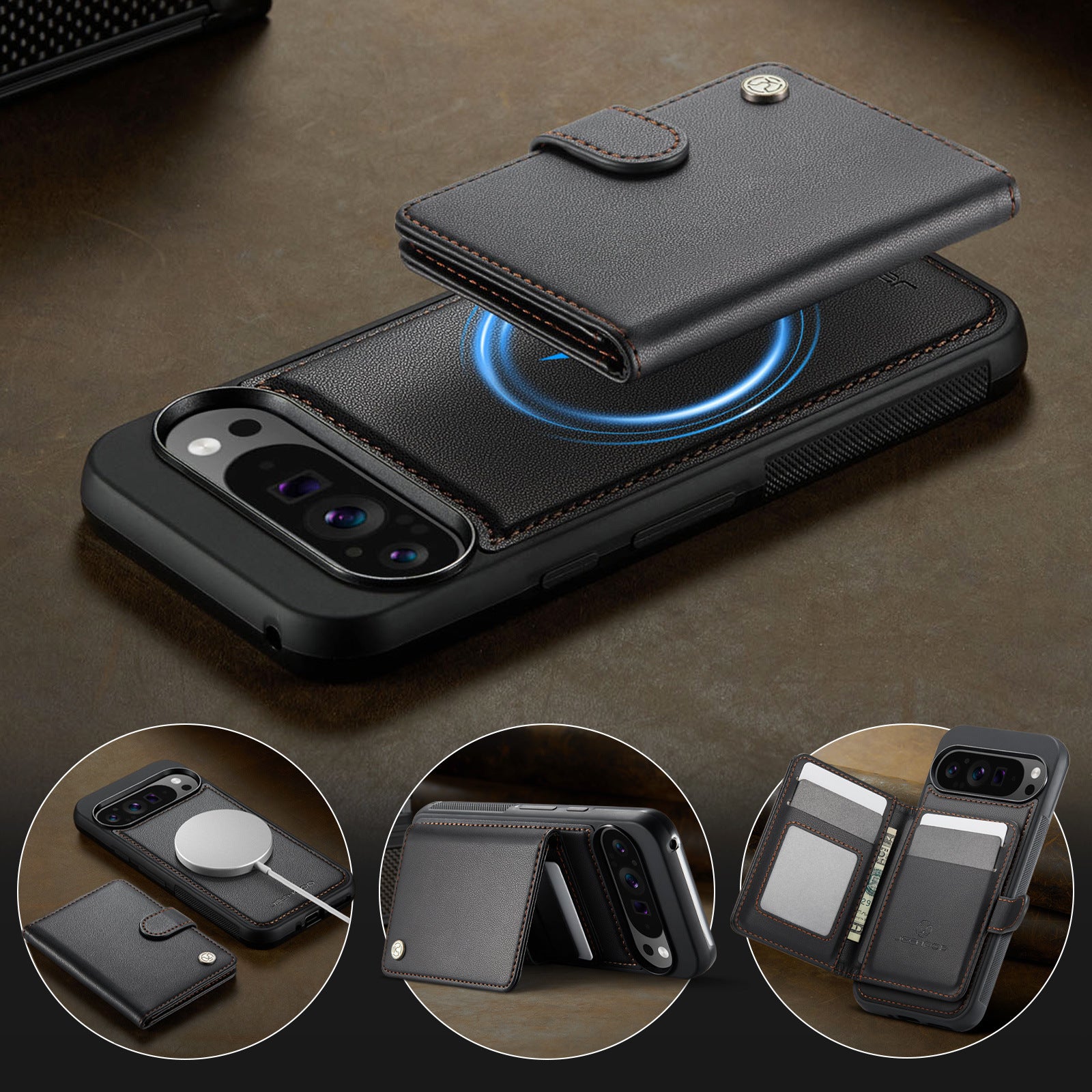 Suitable for Google 11Proxl Magnetic Two-In-One Wireless Charging Phone Case Pixel 10 Card Holder Protective Cover
