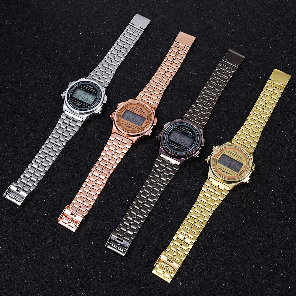 Explosive ultra-thin LED electronic watch WR F92W steel band A159 new round fashion watch multi-function electronic watch