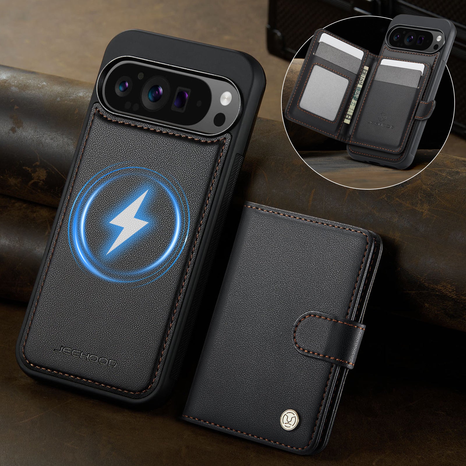 Suitable for Google 11Proxl Magnetic Two-In-One Wireless Charging Phone Case Pixel 10 Card Holder Protective Cover