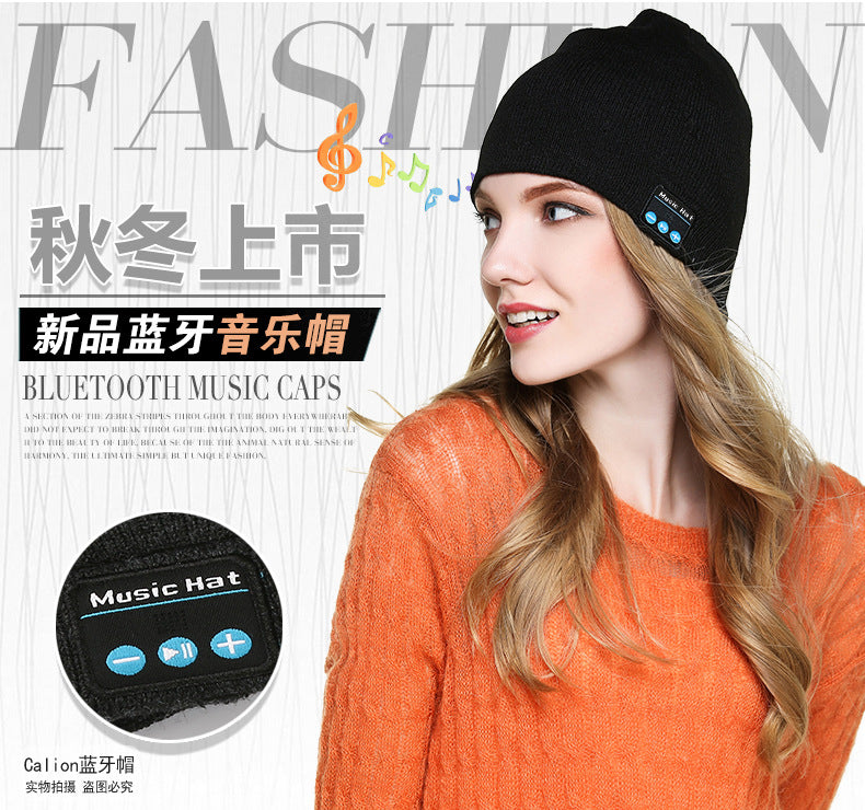 Amazon New Knitted Pullover Cap Winter Warm Charging Removeable Wireless Bluetooth Call Headset Music Hat