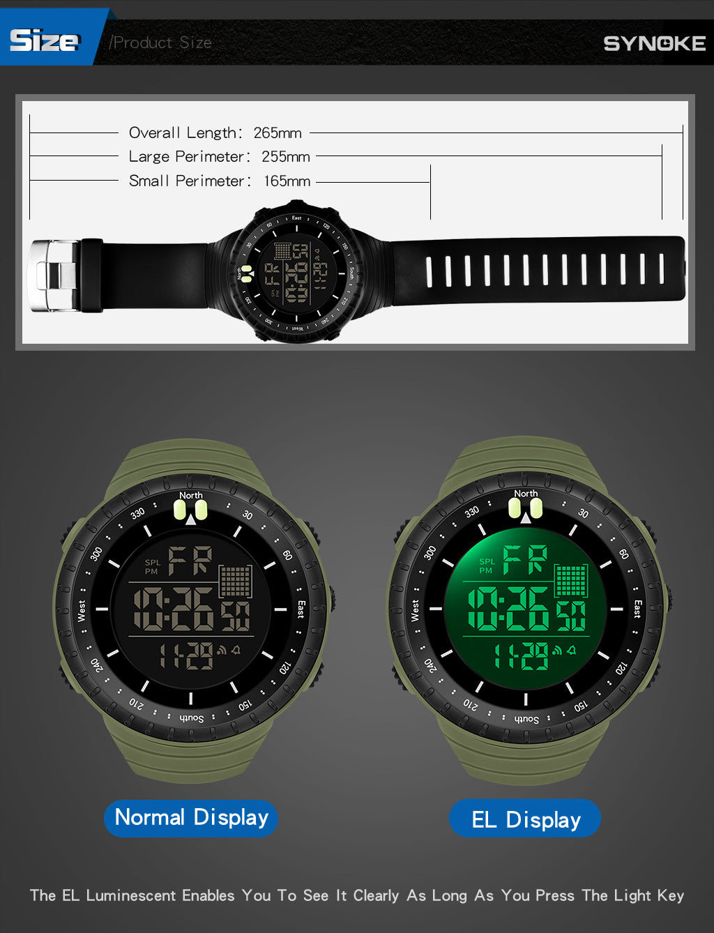 Factory Product Synoke Sports Electronic Watch Outdoor Mountaineering Multi-Functional Luminous Waterproof Large Dial Fashionable Commuter Watch