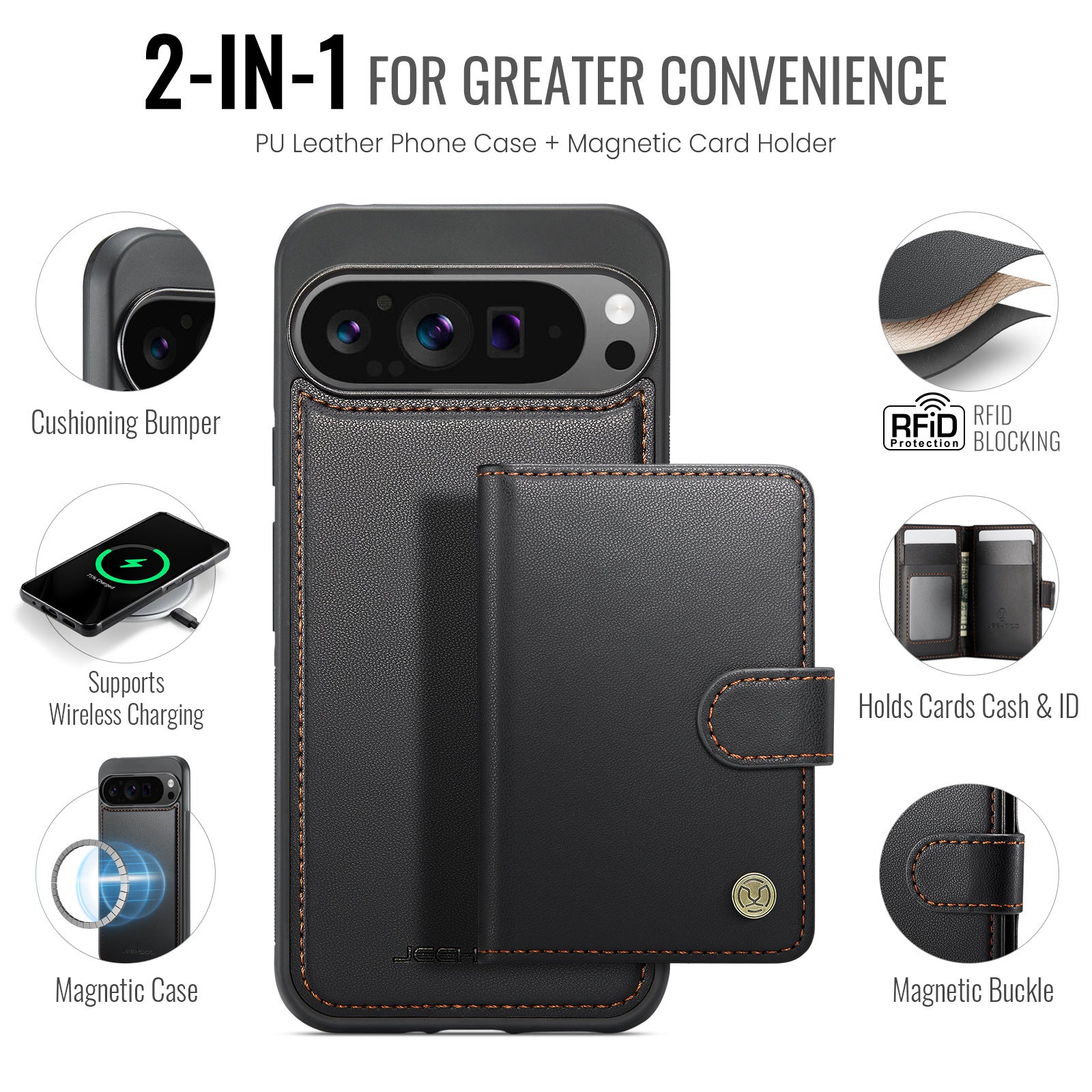 Suitable for Google 11Proxl Magnetic Two-In-One Wireless Charging Phone Case Pixel 10 Card Holder Protective Cover