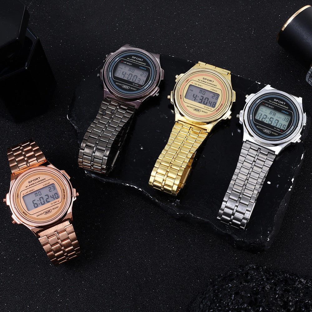 Explosive ultra-thin LED electronic watch WR F92W steel band A159 new round fashion watch multi-function electronic watch