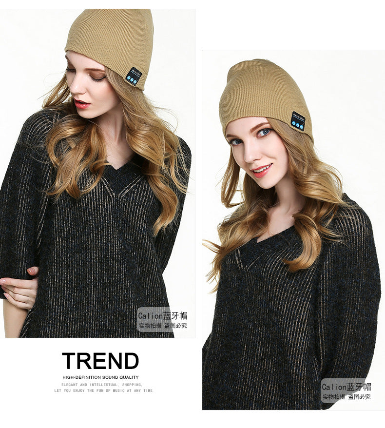 Amazon New Knitted Pullover Cap Winter Warm Charging Removeable Wireless Bluetooth Call Headset Music Hat