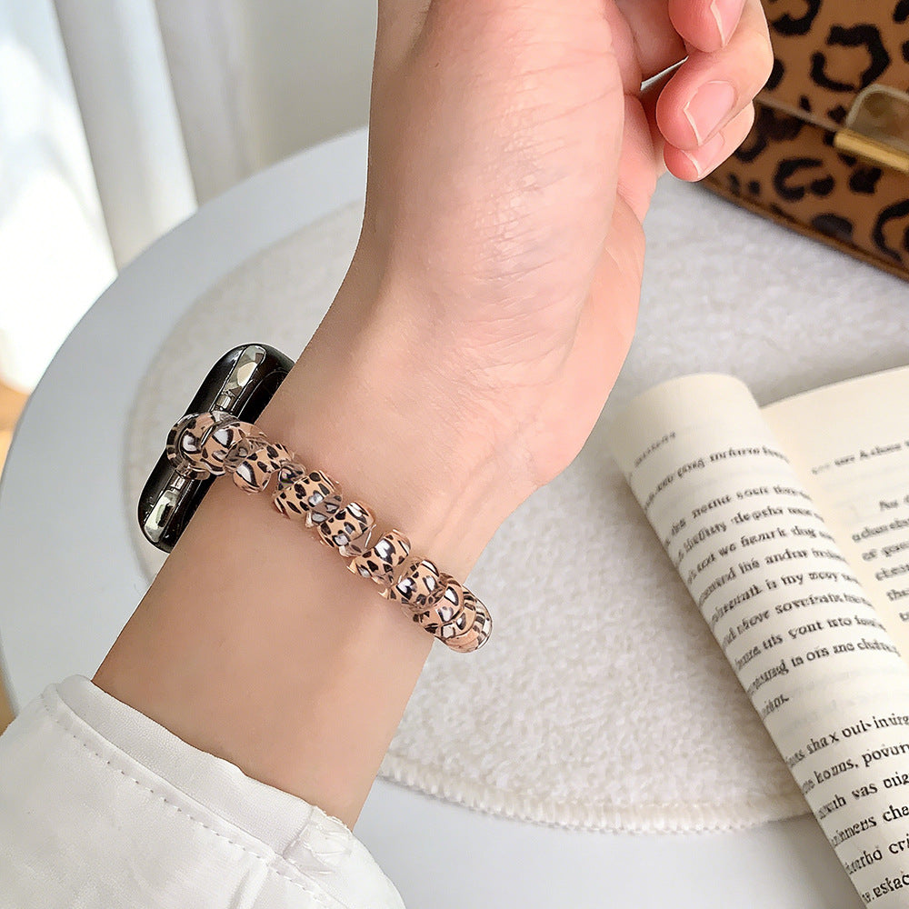 Suitable for Apple Watch Ultra Leopard Print Phone Strap Hair Tie iWatch Se Women's Watch Strap