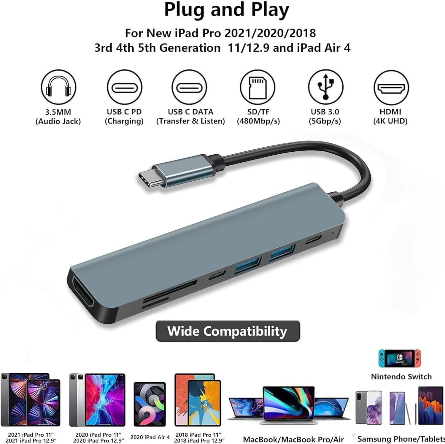 typec docking station hd4K mobile phone tablet computer switch game machine multi-function usb seven-in-one docking station