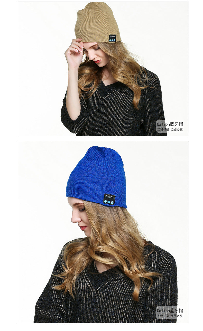 Amazon New Knitted Pullover Cap Winter Warm Charging Removeable Wireless Bluetooth Call Headset Music Hat