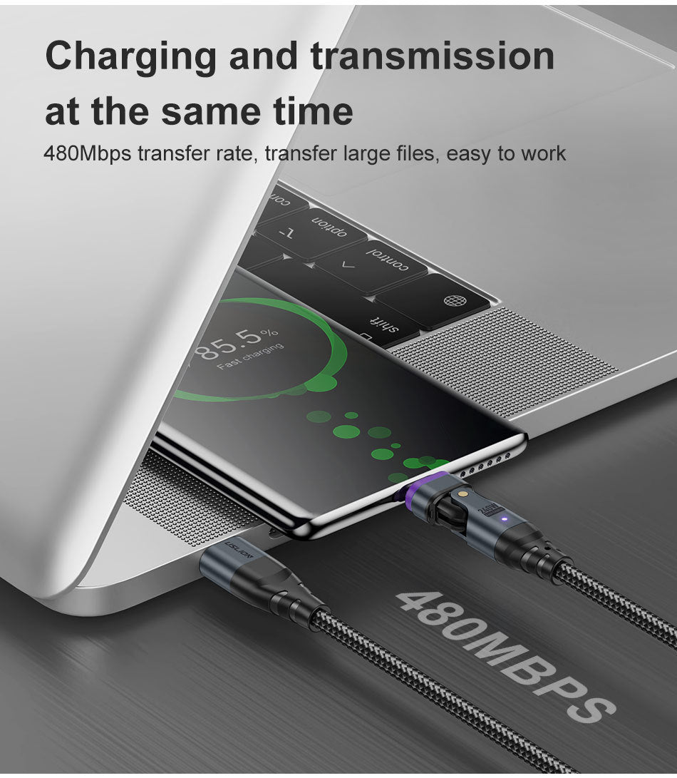 USLION Cross-border New 240W Magnetic Suction Data Line USB-C to C Notebook Computer Mobile Phone PD Fast Charge 5A