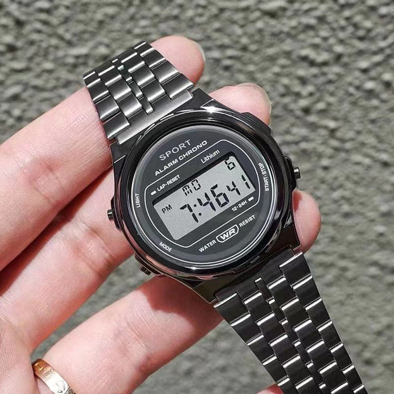 Explosive ultra-thin LED electronic watch WR F92W steel band A159 new round fashion watch multi-function electronic watch