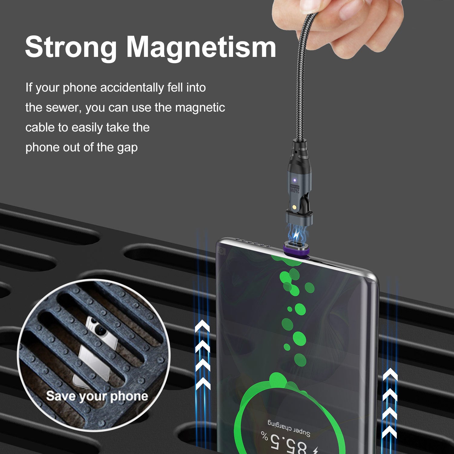 USLION Cross-border New 240W Magnetic Suction Data Line USB-C to C Notebook Computer Mobile Phone PD Fast Charge 5A