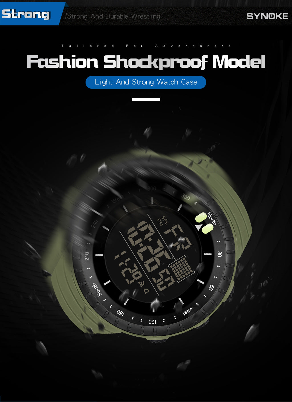 Factory Product Synoke Sports Electronic Watch Outdoor Mountaineering Multi-Functional Luminous Waterproof Large Dial Fashionable Commuter Watch