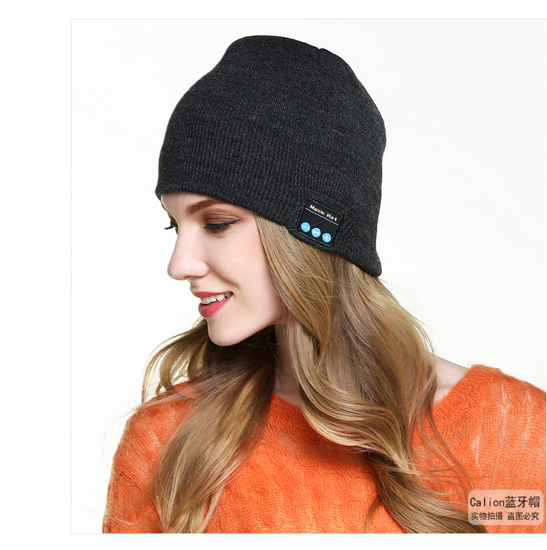 Amazon New Knitted Pullover Cap Winter Warm Charging Removeable Wireless Bluetooth Call Headset Music Hat