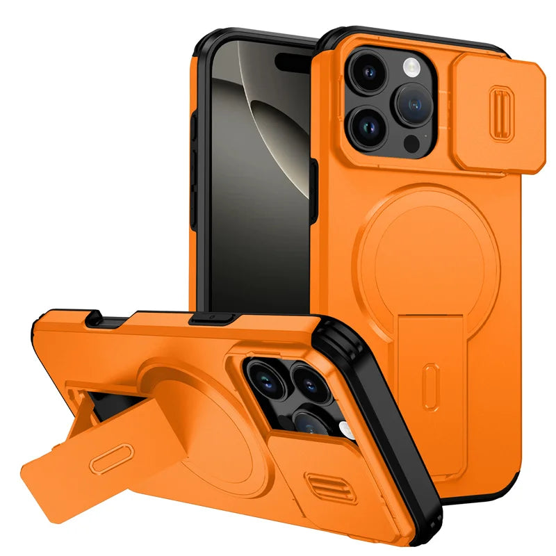 Lens Protect Camera Phone Case for iPhone 16 15 14 13 Pro Max 14Plus 15Plus 16Plus 16e 16 15 14 Pro 17 Magnetic Kickstand Cover