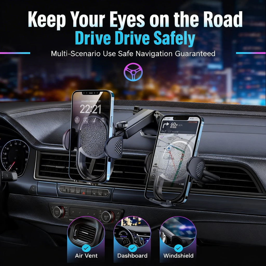 Phone Holder for Car【360° Widest View】Extension Long Arm, POJO Universal Handfree Auto Dashboard/Windshield Air Vent Phone Mount