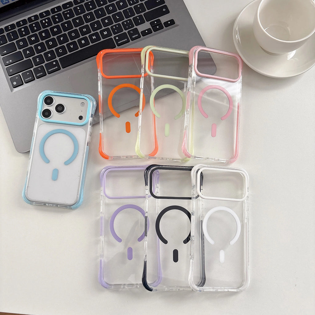 Simple Fashion Transparent For MagSafe Magnetic Phone Case For iPhone 17 16 15 14 13 Pro Max Four Corner Airbag Shockproof Cover