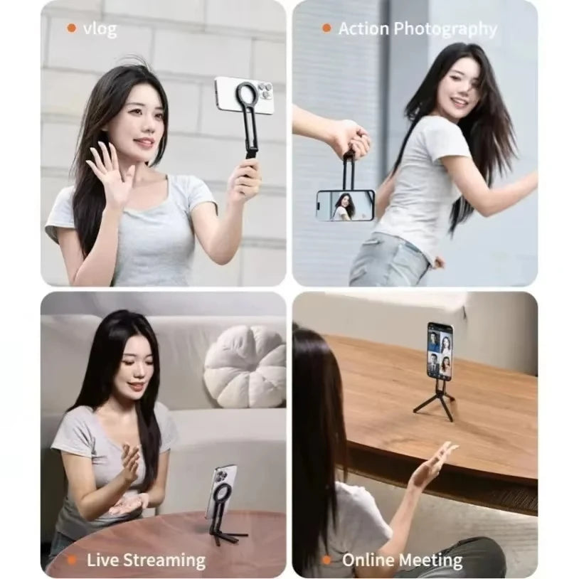 Foldable Phone Tripod Carabiner-Mounted For iPhone 17 16 15 Portable Dual-sided Magnetic Tripod Desk Mount Phone Handle Holder