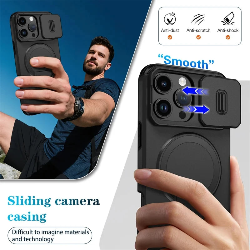 Lens Protect Camera Phone Case for iPhone 16 15 14 13 Pro Max 14Plus 15Plus 16Plus 16e 16 15 14 Pro 17 Magnetic Kickstand Cover