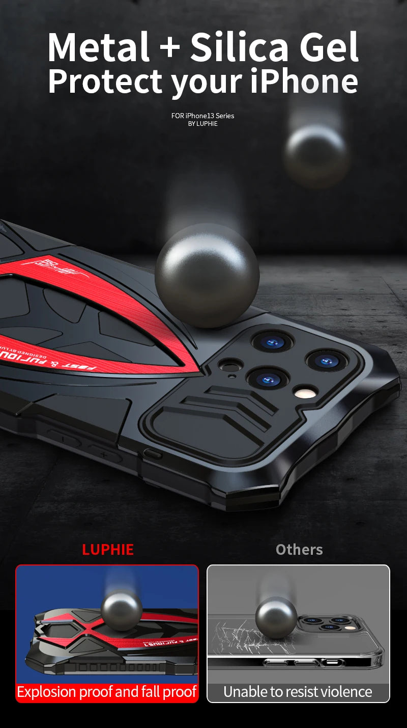 Luphie Metal Full Protect Armor Phone Cover Cases For Iphone 17 15 14 13 Pro XS Max X XR 8 7 SE Case Shockproof Fundas Bumper