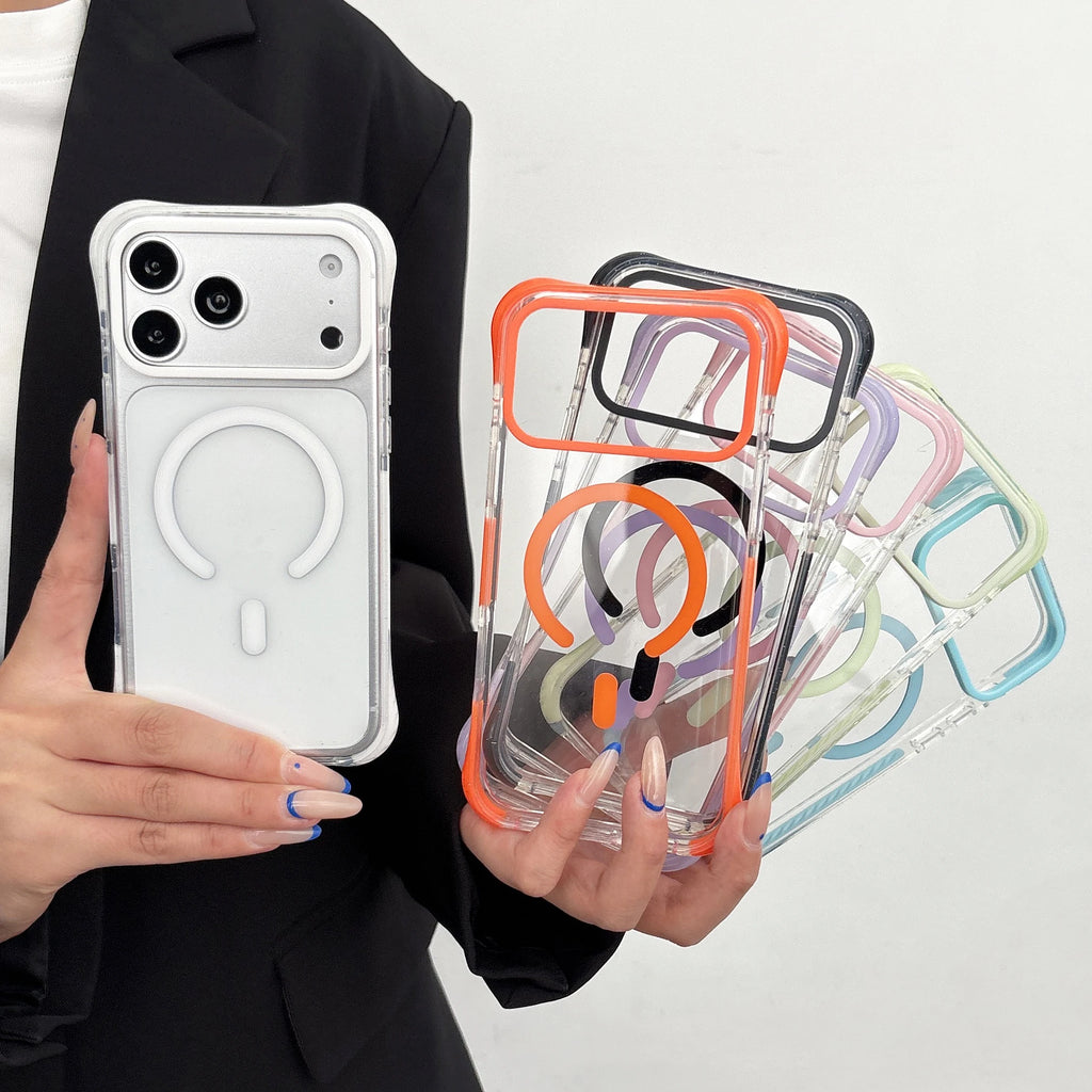 Simple Fashion Transparent For MagSafe Magnetic Phone Case For iPhone 17 16 15 14 13 Pro Max Four Corner Airbag Shockproof Cover