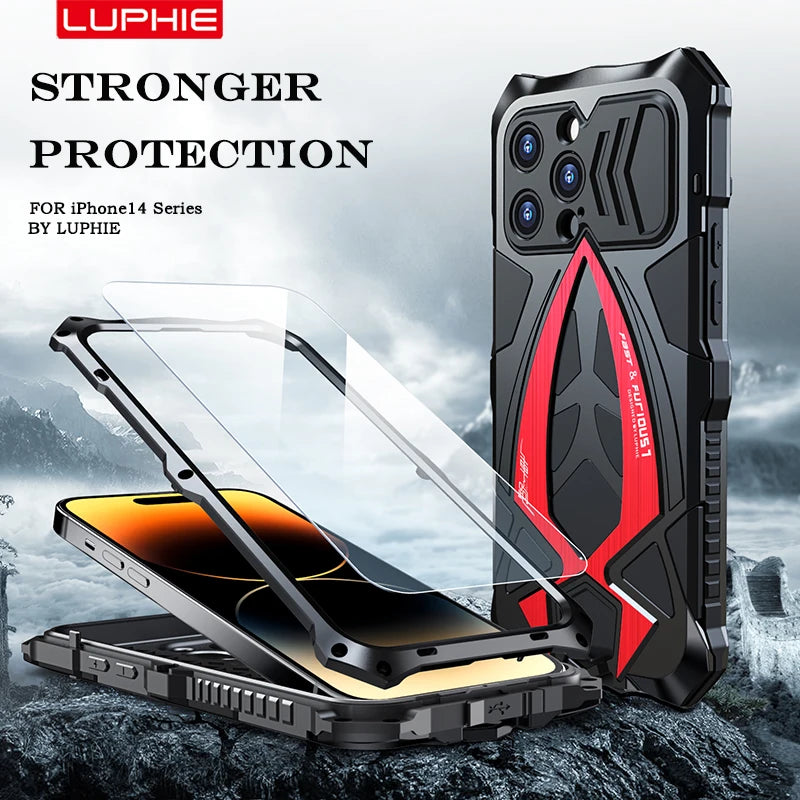 Luphie Metal Full Protect Armor Phone Cover Cases For Iphone 17 15 14 13 Pro XS Max X XR 8 7 SE Case Shockproof Fundas Bumper