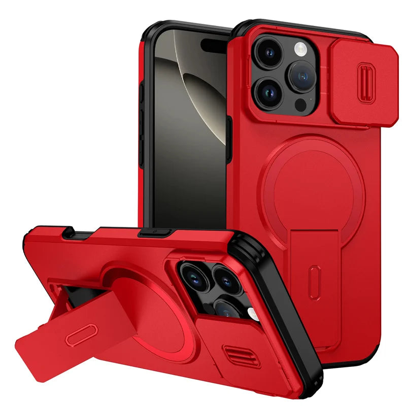 Lens Protect Camera Phone Case for iPhone 16 15 14 13 Pro Max 14Plus 15Plus 16Plus 16e 16 15 14 Pro 17 Magnetic Kickstand Cover