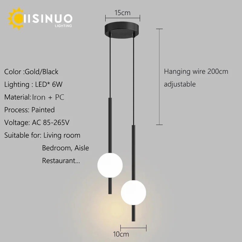 Minimalist Pendant Light Bedroom Hanging Lamp Long Line Lighting Black/Gold Living Room TV Background Wall Decor Wire Suspension
