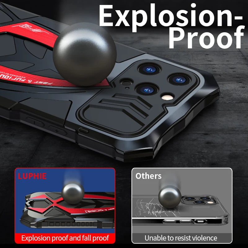 Luphie Metal Full Protect Armor Phone Cover Cases For Iphone 17 15 14 13 Pro XS Max X XR 8 7 SE Case Shockproof Fundas Bumper