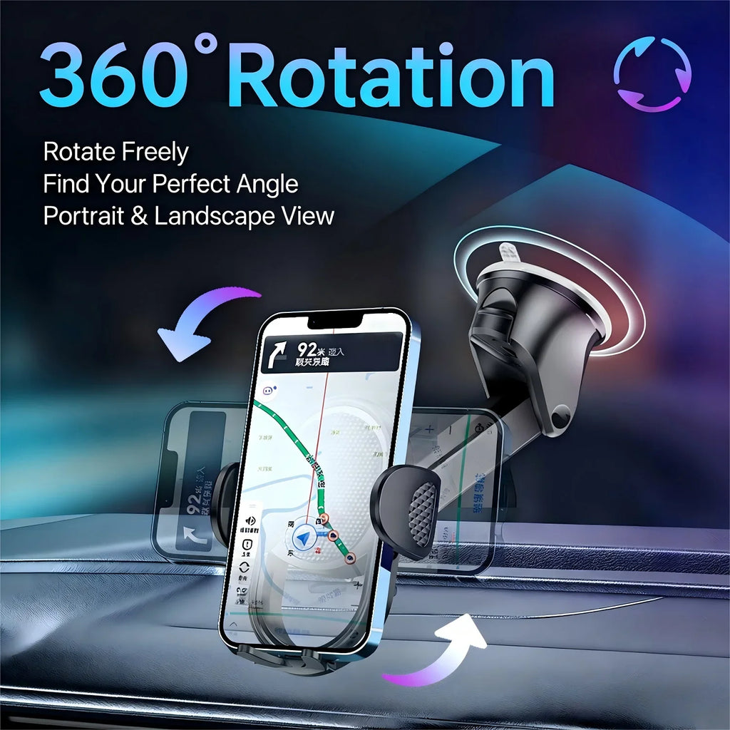 Phone Holder for Car【360° Widest View】Extension Long Arm, POJO Universal Handfree Auto Dashboard/Windshield Air Vent Phone Mount