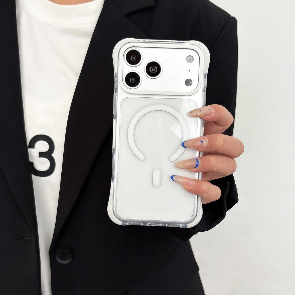 Simple Fashion Transparent For MagSafe Magnetic Phone Case For iPhone 17 16 15 14 13 Pro Max Four Corner Airbag Shockproof Cover